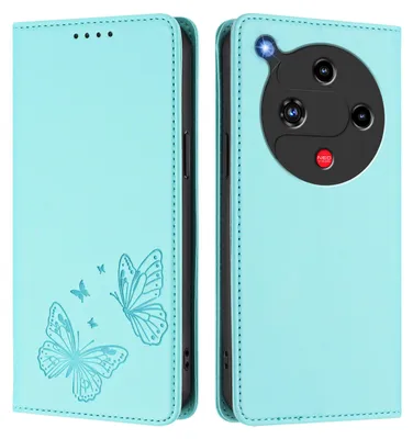 Image de Étui en cuir pour ZTE Nubia Focus 2, motif papillon, étui portefeuille à rabat avec support, vert menthe