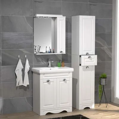 Produktbild von VCM 4-tlg. Waschplatz Waschtisch Breite 60 cm Badmöbel Set Waschbecken Spiegelschrank Hochschrank Schublade Landhaus Casalo L