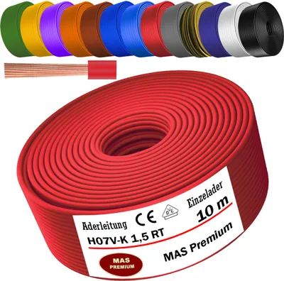 Produktbild von 10m Aderleitung H07 V-K RT 1x1,5 mm² Rot Einzelader flexibel