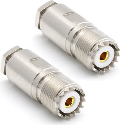 Image de SO239 Connecteur pour RG58 LMR195 RG303 RG141 RG142 RG400 Câble coaxial RF Type de pince Connecteur PL Femelle UHF Nickelé avec broche dorée - Pack de 2