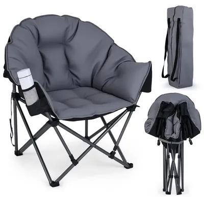 Produktbild von KOMFOTTEU Übergroßer Campingstuhl, Klappstuhl mit gepolsterter Sitzfläche & X-Gestell, 227 kg Tragkraft, Angelstuhl mit Getränkehalter, Campingsessel mit Tragetasche für Camping, Angeln & Strand