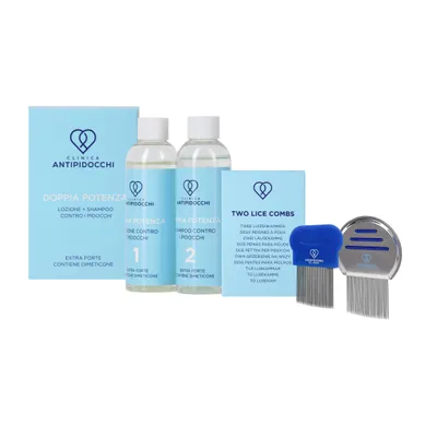 Immagine prodotto di Doppia Potenza con peines (lozione contro i pidocchi e shampoo contro i pidocchi) della Clinica Anti Dipocchi - due flaconi da 200 ml