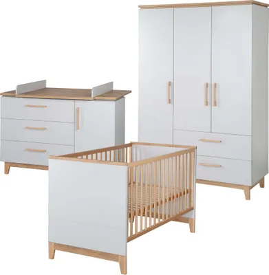 Produktbild von roba Zimmerset 'Caro', inkl. Kombi-Bett 70x140 cm, Wickelkommode & 3-türigem Schrank, Lichtgrau/Goldeiche