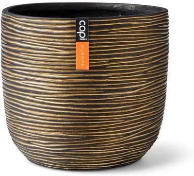 Zdjęcie produktu dla Doniczka okrągła, złota, o wymiarach 14x13 cm, do użytku wewnątrz i na zewnątrz