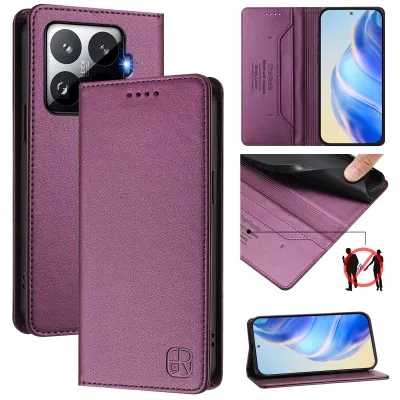 Produktbild von Lederhülle für Xiaomi 15T Pro Hülle Flip Brieftasche Kartenfächern Ständer Schutzhülle Lila