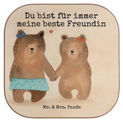 Produktbild von Mr. & Mrs. Panda Untersetzer Tasse Bär Freundin Design - Weiß - Geschenk, gläseruntersetzer, Teddy, Beste Freund Liebe Liebesbeweis Verliebt Kumpel Kumpeliene, Coaster