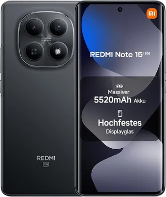 Produktbild von Xiaomi Redmi Note 15 5G Smartphone 8GB/256GB 6,77" 5520mAh, 45W TurboCharge Schnellladefunktion, Wet Touch 2.0 Technologie, Schwarz