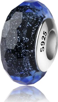Produktbild von PANDACHARMS Blauschwarzer Sternenstaub Facetten Glas Charm, 925er Sterling Silber, passt zu Pandora