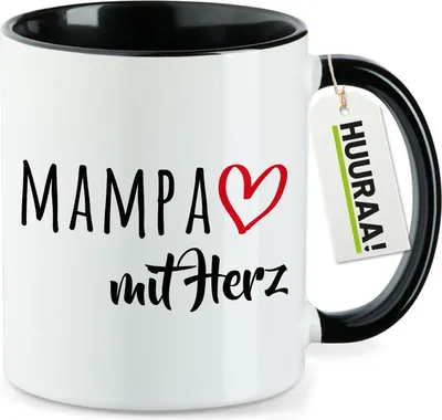 Produktbild von Huuraa Kaffeetasse MAMPA mit Herz 330ml Schwarz Keramik Kaffeebecher Geschenkidee