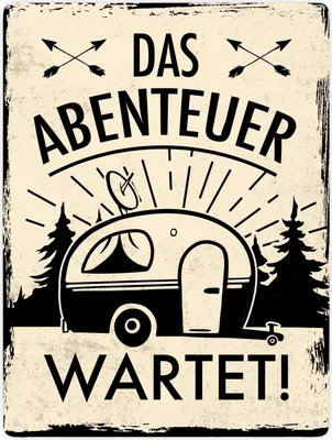 Produktbild von Das Abenteuer wartet Metallschild XXL in 28x38 cm mit Campermotiv