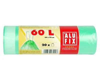 Produktbild von 100x ALUFIX Müllsäcke mit Zugband 60L HDPE 64x70 cm 16my grün transparent