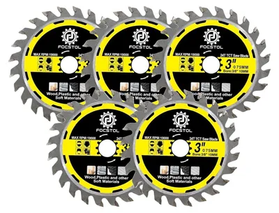 Obrázok produktu pre Pílový kotúč kruhovej píly, TCT, 75 mm x 10 mm, 24 zubov, 5 kusov, určený na drevo a plast