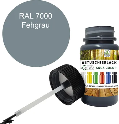 Produktbild von Reparaturlack Lackstift RAL Lack Pinselflasche 50ml. Farbe Holz Metall Möbel Auto Bad Retuschierlack - RAL 7000 Fehgrau