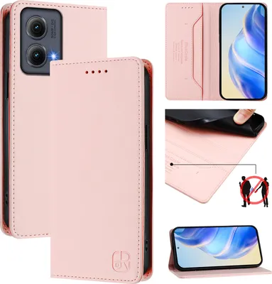Produktbild von Lederhülle für Motorola Edge (2024) Hülle Flip Brieftasche Kartenfächern Ständer Schutzhülle Pink