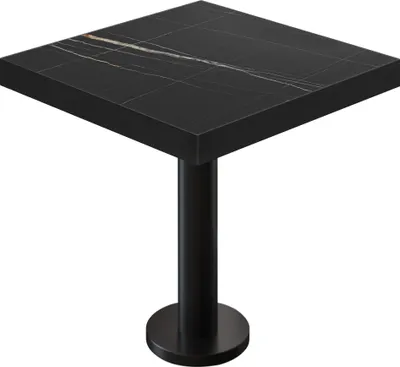 Produktbild von BML | Bistro Tisch | 80 x 80 x 77 cm | Quadratisch | Schwarzer Rand | Schwarz Marmor / Schwarz | Bistrotisch Gastro Tisch