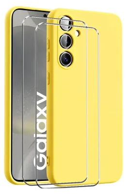 Obrázok produktu pre sada ochranných krytov 2v1 pre Samsung Galaxy A23 5G pozostáva z 2x ochranného skla 9H a 1x silikónového puzdra - kryt v žltej farbe