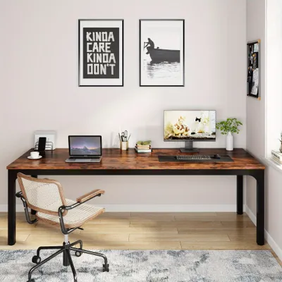 Image de Bureau informatique - Bureau - Poste de travail - Bureau pour télétravail - Bureau double - Très spacieux, 200 cm