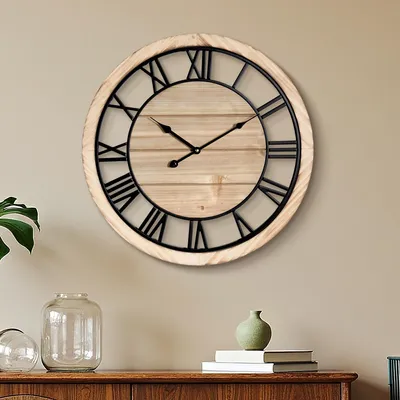 Zdjęcie produktu dla Zegar ścienny 50 cm - Vintage/Drewno - Cichy/Dekoracyjny - Bez tykania - Idealny do salonu/kuchni - Rzymskie cyfry - Zegar ścienny
