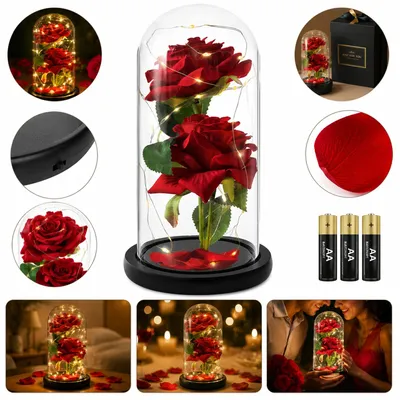 Zdjęcie produktu dla Wieczna Róża W Szkle Świecąca 21 cm LED RGB 26111