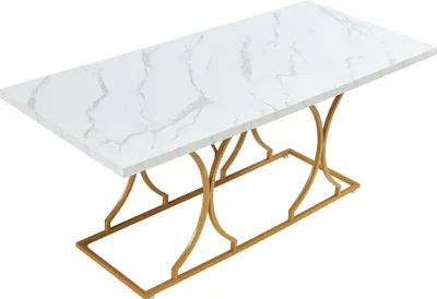 Produktbild von Esstisch 'Figa' für 6 Personen 180 x 80 x 75 cm Marmoroptik, weiß / Gold