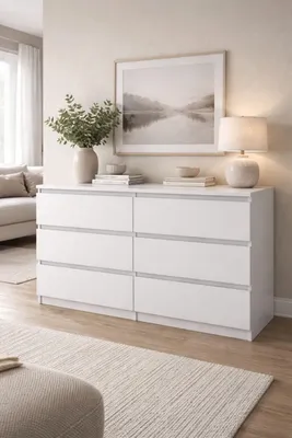 Produktbild von Weiße Kommode mit Schubladen, 120 cm, 6 Schubladen, für Schlafzimmer und Wohnzimmer – HERSTELLER