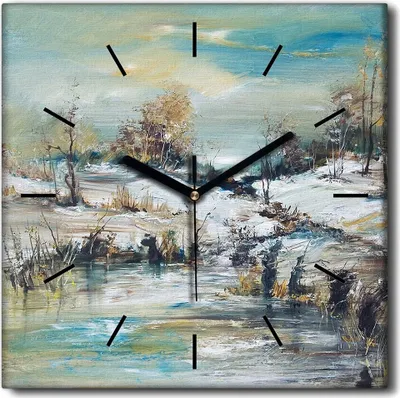 Produktbild von Coloray Uhr auf Leinwand 30x30 cm Wand Uhr Dekoration Wohnzimmer Segeltuch schwarze Hände -Waldwinter-Winterstrom.
