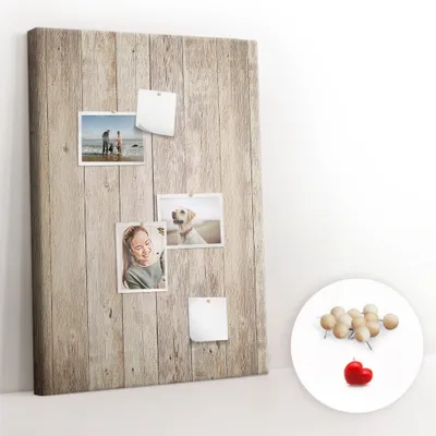 Imagen del producto de Tablero de corcho con chinchetas - Tablero con chinchetas para fotografías y notas - 70x100 cm - 100 chinchetas de madera - paneles de madera