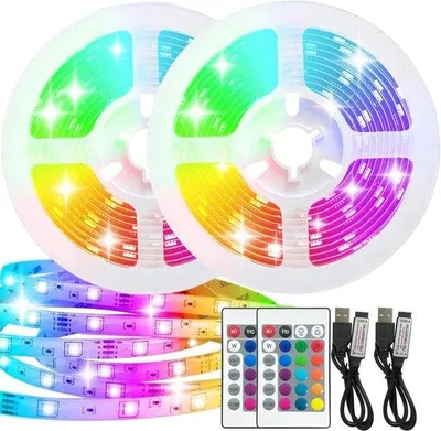 Image de 2 bandes LED de 2 mètres avec télécommande RGB 5050, alimentation USB - Changement de couleur pour les fêtes, la chambre, la télévision et la décoration de cuisine