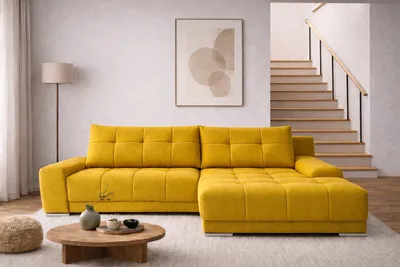 Produktbild von Kaiser Möbel Ecksofa mit schlaffunktion und bettkasten, Eckcouch WAVE stoff SORO Rechts Gelb