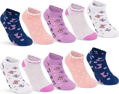 Produktbild von 10 Paar Kinder Sneaker Socken Mädchen Baumwolle Kindersocken 56269 - Farbmix 35-38