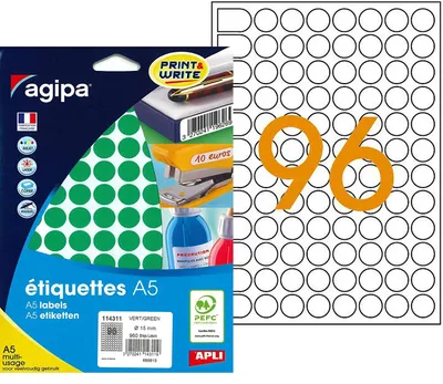 Produktbild von agipa Markierungspunkte Durchmesser: 15 mm rund grün 960 Stück