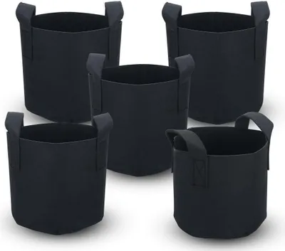 Produktbild von Intirilife 5x Vlies Pflanzsack in 20 Liter - 5 Gallon - 30 x 25 cm – Pflanzen Übertopf aus Vliesstoff mit Tragegriffen für Garten, Gewächshaus uvm. – Pflanzkübel Pflanzgefäß Pflanzbeutel