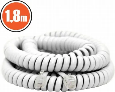 Produktbild von Spiral-Telefonkabel 1,8 Meter – 4P4C auf 4P4C Modularstecker – Weiß – Geeignet für Festnetztelefone und Telekommunikationsgeräte [20113]
