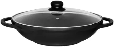 Produktbild von JUNG Wok "Maku" Aluguss Wok Pfanne Induktion 32cm, 4,8L, Wokpfanne mit Deckel , Aluminium ( Alle Herdarten, Kratzfest, Schüttrand 260°C Hitzebeständig