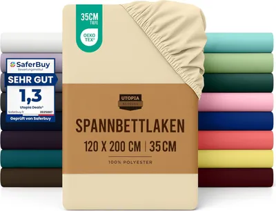 Produktbild von Utopia Bedding - Spannbettlaken 120x200cm - Beige - Gebürstete Polyester-Mikrofaser Spannbetttuch - 35 cm Tiefe Tasche
