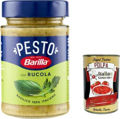 Produktbild von 3x Pesto Basilico e Rucola 190g | Glutenfreie Italienische Pasta-Sauce mit Basilikum und Rucola, Nudel-Soße, grünes Pesto + Italian Gourmet polpa 400g