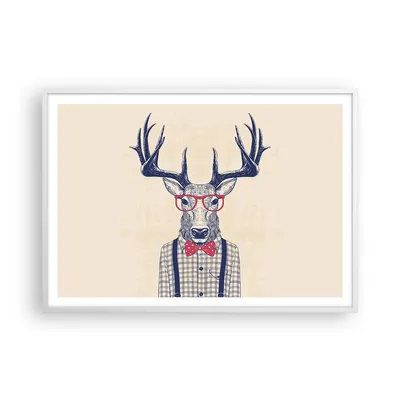 Produktbild von Gerahmtes Poster - Weißer Rahmen - Charakter Hirsch Illustration hipster - 100x70 cm - Wand Bild - Wanddeko - Wandbilder - Wandposter - Bilderrahmen - Bilder - Kunstdruck - Wandbild - P2WAA100x70-3120