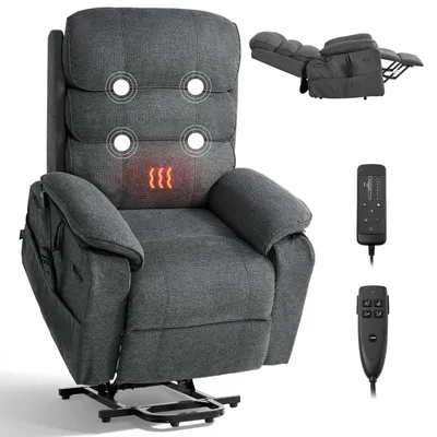 Produktbild von Elektrischer Relaxsessel & Fernsehsessel - Aufstehsessel - Aufstehhilfe - Massage- & Wärmefunktion - Stufenlose Verstellung - Fernbedienung - Weicher Chenille-Bezug - Dunkelgrau