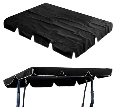 Produktbild von Ersatzdach für Hollywoodschaukel (180 x 110 cm / 210 x 145 cm): Sonnendach mit 2 Tunnelschlaufen, 100% 600D Oxford-Stoff, wasserdicht und UV-geschützt, Schwarz