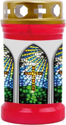 Image de Bougie funéraire rouge 40h ( couvercle or ) - fenêtre blanche