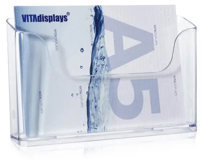 Productafbeelding van VITAdisplays DIN A5 tafeldisplay voor brochures, geschikt als folderhouder in liggende opstelling, transparant