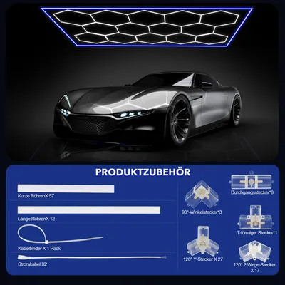 Produktbild von 14er-Pack Hexagon LED Deckenleuchte mit Rahmen, 680W LED Wabenleuchte, geeignet für Garagen, Fitnessstudios, Salons, Studios und Autowerkstatt
