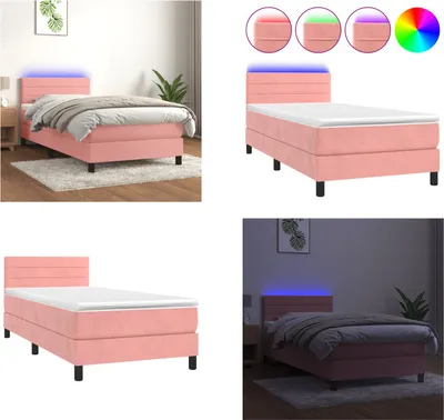 Produktbild von vidaXL Boxspringbett mit Matratze & LED Rosa 90x200 cm Samt - Boxspringbett - Boxspringbetten - Bett - Schlafzimmermöbel
