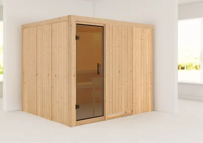 Produktbild von Karibu Sauna Innensauna Gobin Fronteinstieg ohne Zubehör 231x196x198 cm ohne Dachkranz mit Graphittür