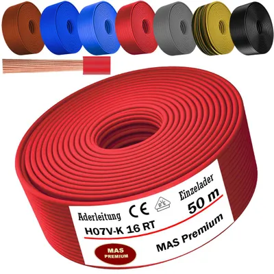 Obrázok produktu pre 50 m Žilový kábel H07 V-K RT 1x16 mm² Červený jednožilový flexibilný
