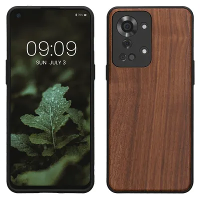 Produktbild von kwmobile Handyhülle für OnePlus Nord 2T 5G Hülle Holz - Case mit TPU Bumper - Stoßfestes Hardcase - Schutzhülle Cover in Dunkelbraun