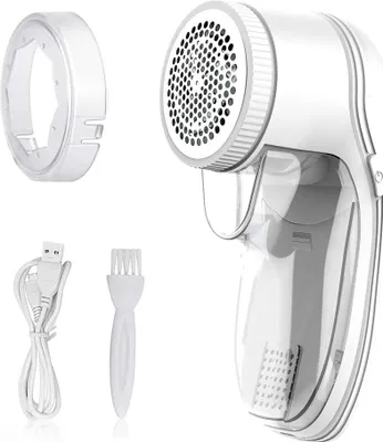 Produktbild von Fusselrasierer Elektrisch, Aufladbare Fusselentferner Edelstahl Flusenrasierer Stoffrasierer mit USB Kabel und Großer Behälter, Groß für Verschiedene Stoffe Kleidung (Weiß)