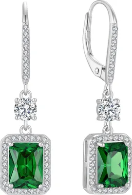 Produktbild von 925 Sterling Silber Hängend Ohrringe Damen Prinzessschliff Geburtsstein Smaragd