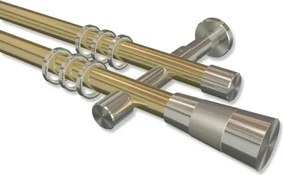 Produktbild von Interdeco Gardinenstange, Vorhangstange Messing-Optik / Edelstahl-Optik Modell Prestige Tanara, 20 mm Ø 2-läufig, 140 cm