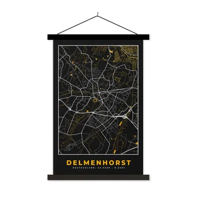 Produktbild von MuchoWow® Textilposter Delmenhorst - Gold - Stadtplan - Karte - Deutschland 40x60 cm mit schwarzem Rahmen - Wanddekorationen